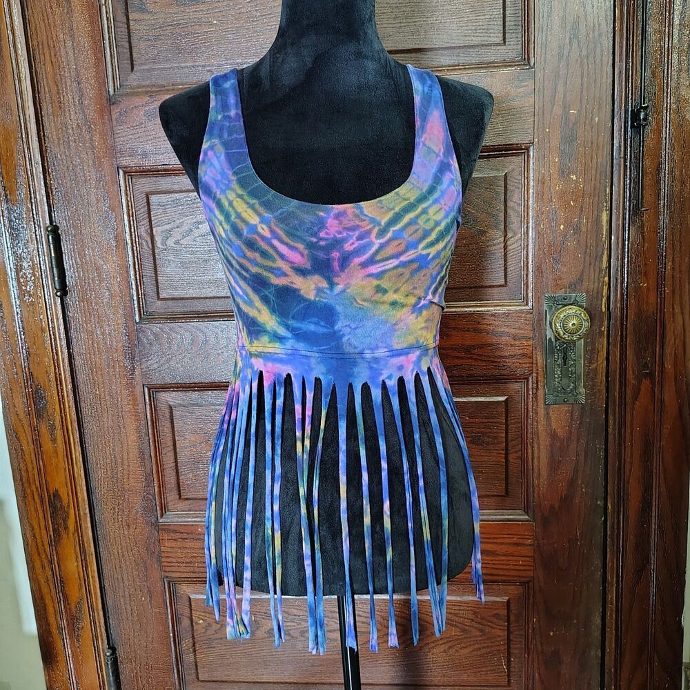 Cropped Fringe Tie Dye Tank Top Corset Back Wmns Sz Xs-s